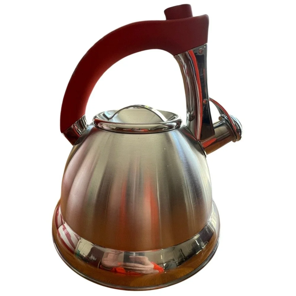 MDC Housewares Whistling Tea Kettle‎ Unisex OS Silver Red NWOT Stainless Steel